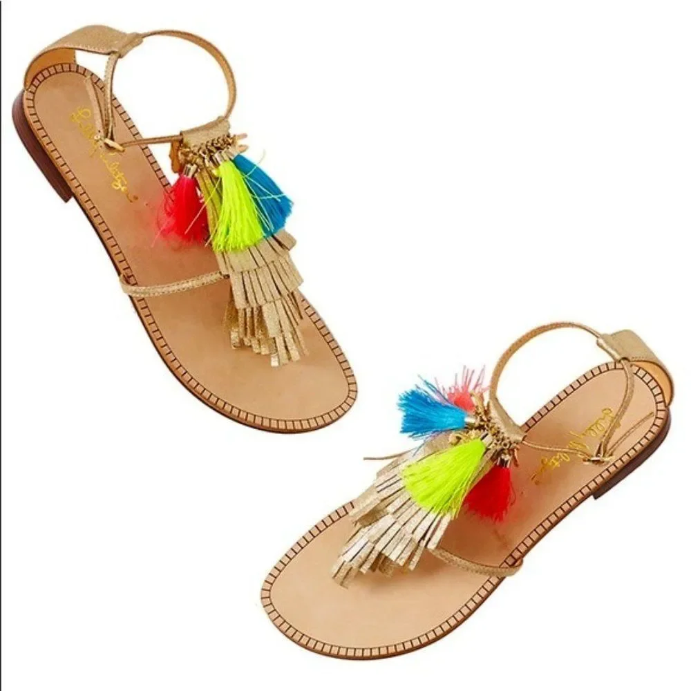 Lilly Pulitzer NWT Zoe Sandals Gold Metallic Size 7, 9.5 M - Picture 1 of 16